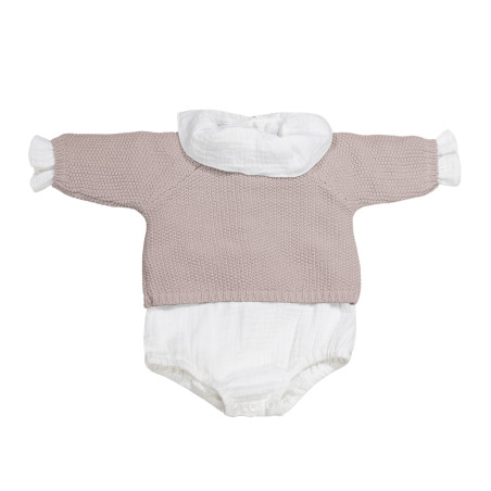 SET/TRICOT JERSEY+RANITA+BODY BAMBULA ROSA 0-1M-56CM PASITO A PASITO