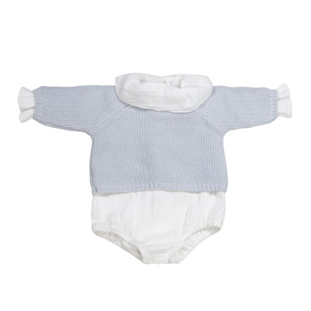 SET/TRICOT JERSEY+RANITA+BODY BAMBULA AZUL 0-1M-56CM PASITO A PASITO