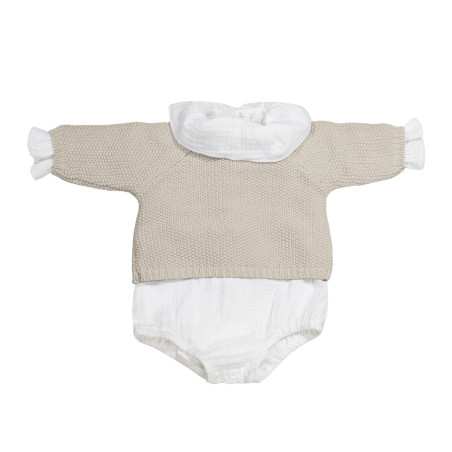 SET/TRICOT JERSEY+RANITA+BODY BAMBULA BEIGE 0-1M-56CM PASITO A PASITO